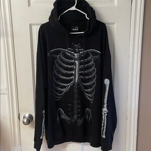 Hybrid black pullover unisex hoodie with skeleton men’s size XXL
